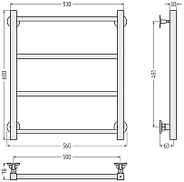 Водяной полотенцесушитель Стилье Версия-КН 600х500 (4) П 20x20 матовый белый, арт. 30640-6050