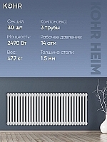 Стальной трубчатый радиатор Kohr Heim 3052/30 секций с боковым подключением 3/4