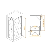 Душевой уголок RGW Passage PA-144B (PA-104B+Z-050-2B+O-204B) 1950x600x900 черный 060814469-14