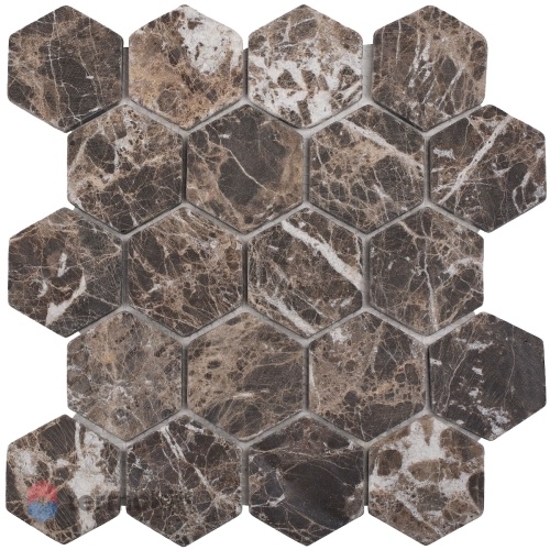 Мозаика из нат. мрамора Starmosaic Hexagon Dark Emperador Tumbled (JMST6308TM) 28,2х26 (6,3x6,3)