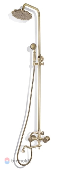 Душевая система со смесителем, верхним и ручным душем Bronze de Luxe длинный излив (25см), лейка цветок, 10121DF