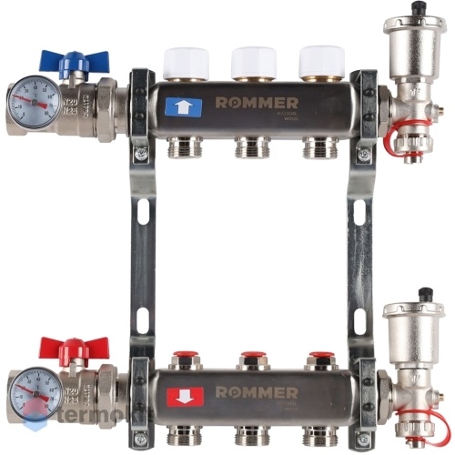 Коллектор из нержавеющей стали Rommer RMS 3210 без расходомеров, 3 вых.