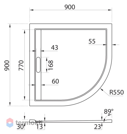 Душевой поддон Cezares TRAY 900х900х30 черный TRAY-AS-R-90-30-NERO