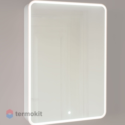 Зеркальный шкаф Jorno Pastel 60 подвесная с подсветкой белый жемчуг Pas.03.60/W