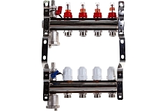 Kromwell Коллекторный блок из латуни с терм. клапанами и расходомерами 1" x 3/4" "евроконус" 4 вых.
