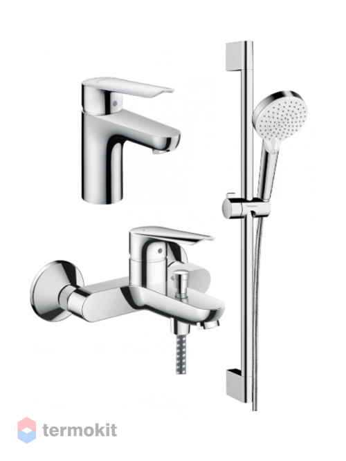 Комплект смесителей для ванны и раковины Hansgrohe Logis E100c с душевым гарнитуром 71178000+71415000+26532400