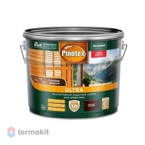 Pinotex Ultra,Влагостойкая защитная лазурь для древесины, с воском, палисандр, 9л