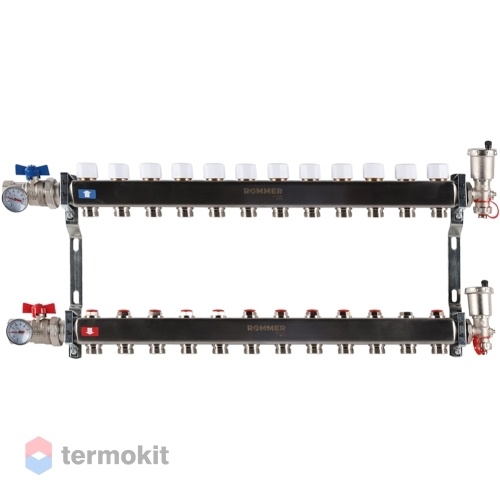 Коллектор из нержавеющей стали Rommer RMS 3210 без расходомеров, 12 вых.