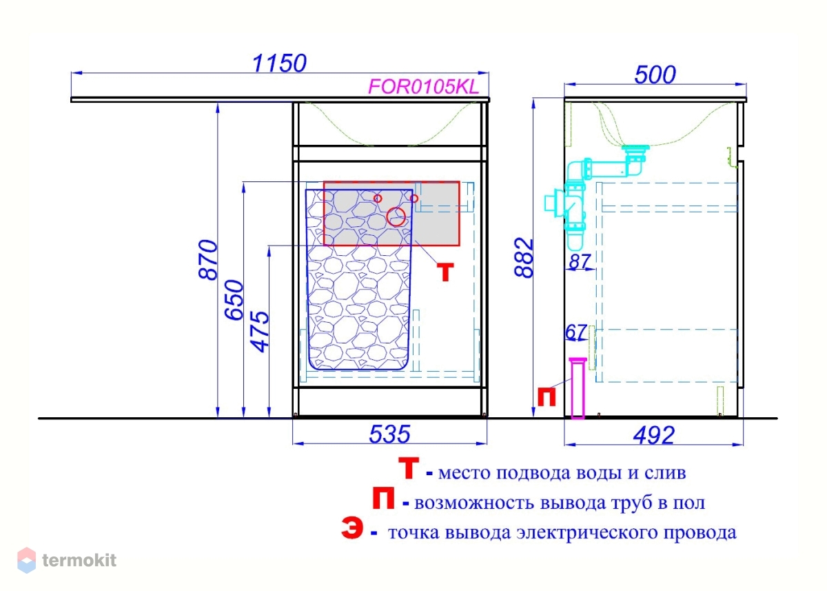 Тумба под умывальник Aqwella Forma 115(55) напольная с корзиной слева ...