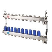 Распределительные коллекторы MVI из нержавеющей стали в сборе без расходомеров, c дренажными кранами и воздухоотводчиками