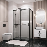 Душевой уголок Grossman Style 1950x1200x800 (стекло шиншилла) левый черный матовый 120.K33.05.1280.21.02