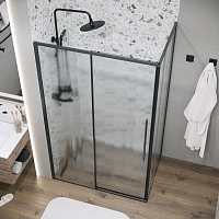 Душевой уголок Grossman Galaxy 1950x1300x800 (стекло шиншилла) левый черный матовый 120.K33.01.1380.21.02
