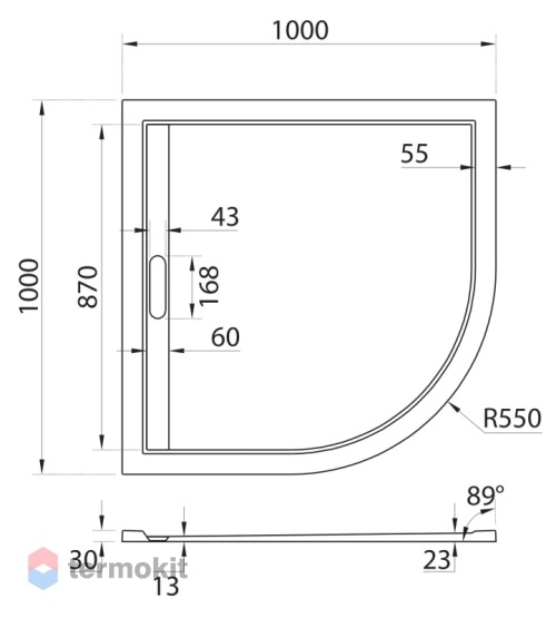 Душевой поддон Cezares TRAY 1000х1000х30 TRAY-AS-R-100-30-W