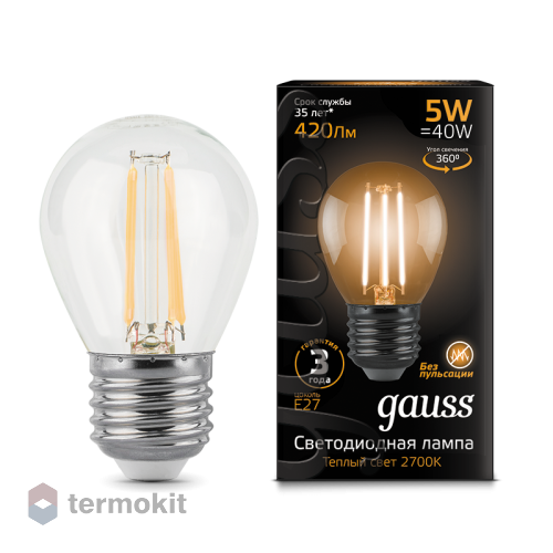 Лампа Gauss LED Filament Globe E27 5W 4100K 1/10/50