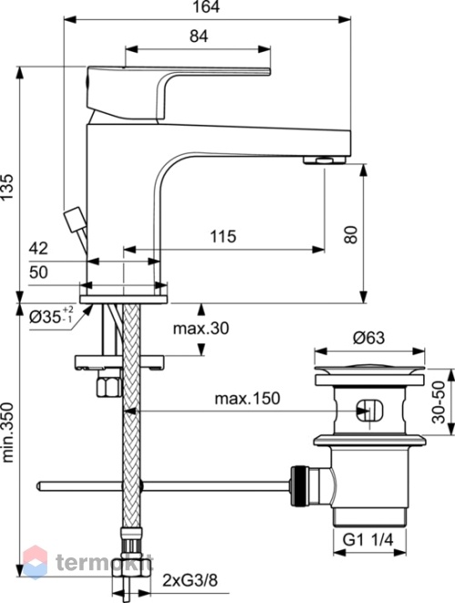 Смеситель для раковины Ideal Standard с донным клапаном BC685AA