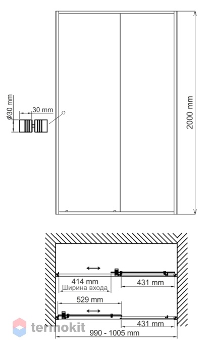 Душевая дверь в нишу WasserKRAFT Rhin 100x200 44S12