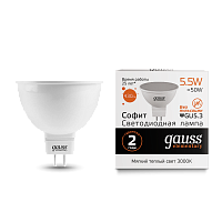 Лампа Gauss LED Elementary MR16 GU5.3 5.5W 220V 3000K