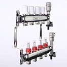 Коллекторный блок Valtec 1" x 3/4", "евроконус" с термостатическими клапанами и расходомерами на 4 контура