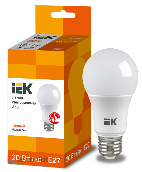 Лампа светодиодная IEK ECO A60 шар 20Вт 230В 3000К E27