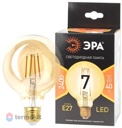 Лампа светодиодная ЭРА F-LED G95-7W-824-E27 gold