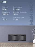 Стальной трубчатый радиатор Kohr Heim 3030/20 секций с боковым подключением 3/4 черный