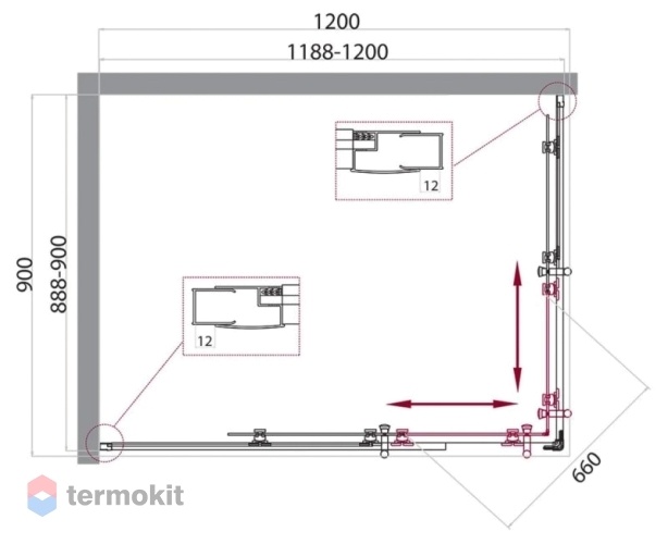 Душевой уголок BelBagno UNO 1950х1200х900 хром UNO-195-RH-2-120/90-C-Cr