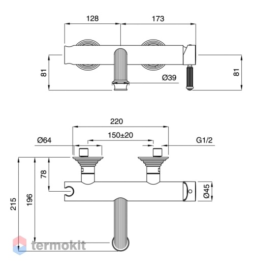 Смеситель для ванны и душа Cezares Olimp золото OLIMP-VM-03/24-L