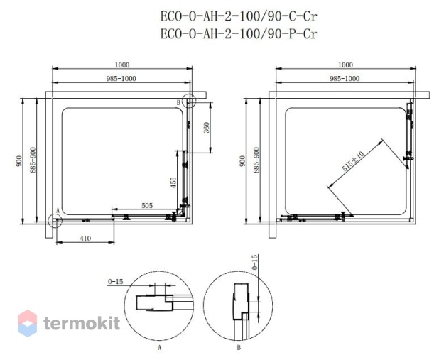 Душевой уголок CEZARES ECO 1900х1000х900 хром ECO-O-AH-2-100/90-C-Cr