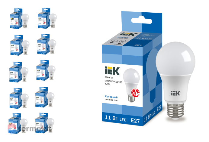 Лампа светодиодная IEK ECO A60 шар 11Вт 230В 6500К E27, 10 шт.