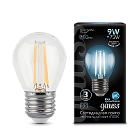Лампа светодиодная Gauss LED Filament Globe E27 9W 4100K 1/10/50