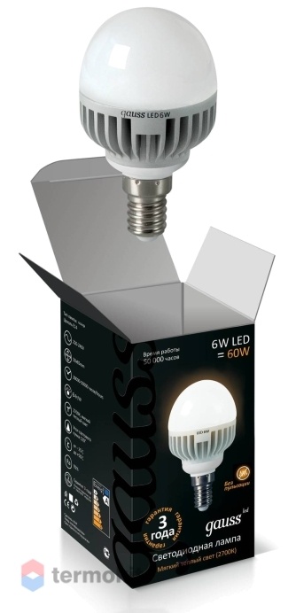 Лампа Gauss LED P45 E14 6W 2700K