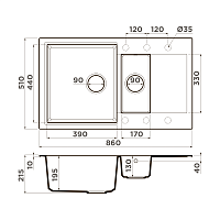 Мойка для кухни Omoikiri Daisen 86-2-BL черный 4993477