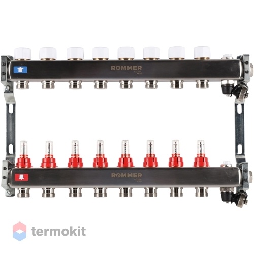 Коллектор из нержавеющей стали Rommer RMS 1201 с расходомерами, 8 вых.
