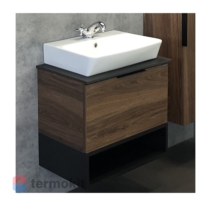 Тумба с раковиной Comforty Штутгарт-60 подвесная дуб тёмно-коричневый с ...