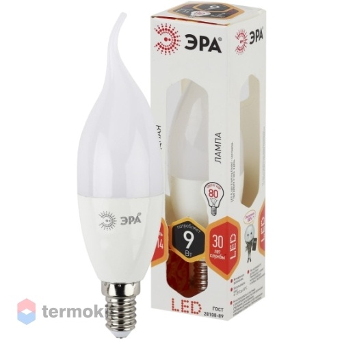 Лампа светодиодная ЭРА LED BXS-9W-827-E14 диод, свеча на ветру, 9Вт, тепл, E14