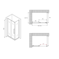 Душевой уголок ABBER Schwarzer Diamant 1950x1500x700 черный матовый AG30150BMH-S70BM