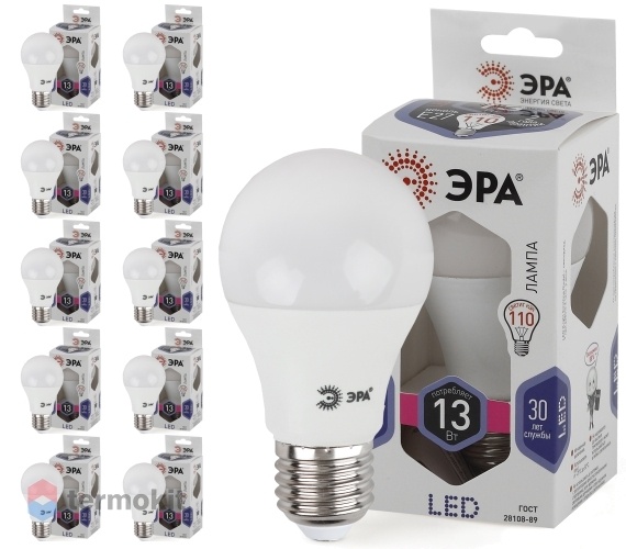 Лампа светодиодная ЭРА LED A60-13W-860-E27 диод, груша, 13Вт, хол, E27, 10 шт