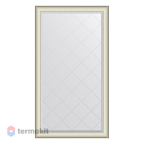 Зеркало с гравировкой в багетной раме EVOFORM EXCLUSIVE-G 94 белая кожа с хромом BY 4574