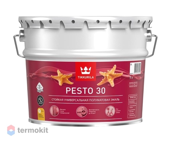 Tikkurila Pesto 30,Стойкая универсальная полуматовая эмаль,база А, 9л
