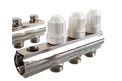 Kromwell Коллекторный блок из латуни с терм. вставками и зап. кранами 1" x 3/4" 3 вых.