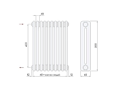 Стальной трубчатый радиатор Arbonia 2050/22 секции с боковым подключением 1/2
