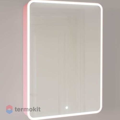 Зеркальный шкаф Jorno Pastel 60 подвесная с подсветкой розовый иней Pas.03.60/PI