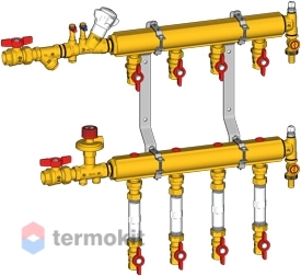 Giacomini Узел коллекторный компактный, 3/4"x1/2" / 4, со встроенными запорно-регулирующими клапанами GE553DY044