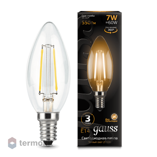 Лампа Gauss LED Filament Candle E14 7W 2700К 1/10/50, 5 шт.