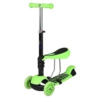 Самокат 3 в 1 Evo Kids М-2 со светящимися колесами и съемным регулируемым сиденьем, зеленый