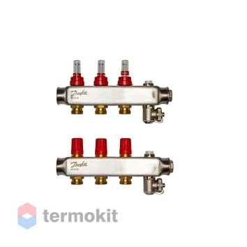 Коллектор Danfoss SSM-3F из нержавеющей стали с расходомерами, 3 контура