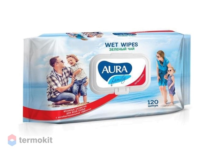 Влажные салфетки антибактериальные Aura Family 120 шт