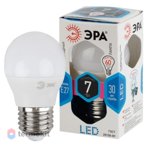 Лампа светодиодная ЭРА LED P45-7W-840-E27 диод, шар, 7Вт, нейтр, E27