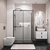 Душевой уголок Grossman Style 1950x1100x800 (стекло шиншилла) левый черный матовый 120.K33.05.1180.21.02