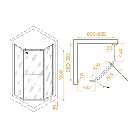 Душевой уголок RGW Passage PA-081 1950x900x900 (матовое стекло) хром 35088199-21